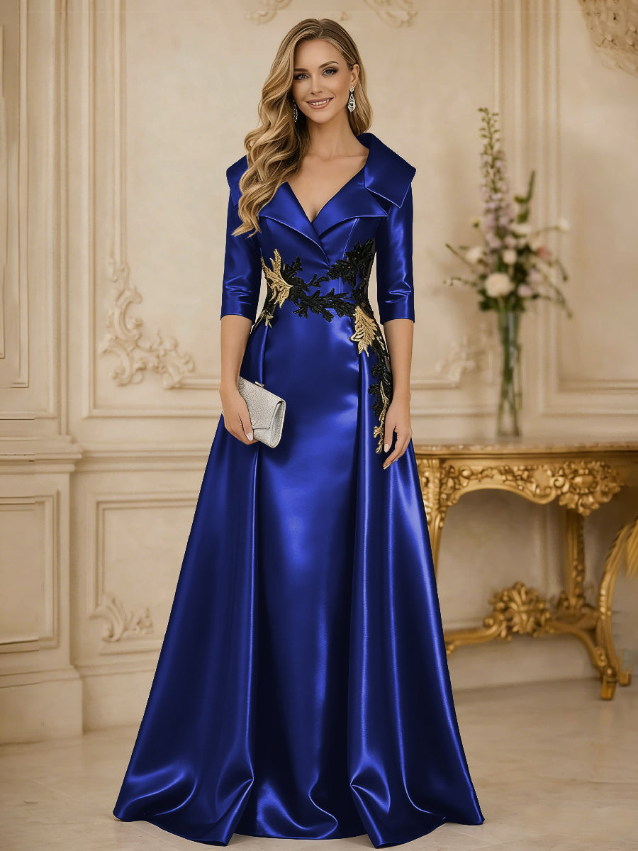 A Line/Princess 3/4 Sleeve Floor Length Mother of the Bride Dresses with Appliques
