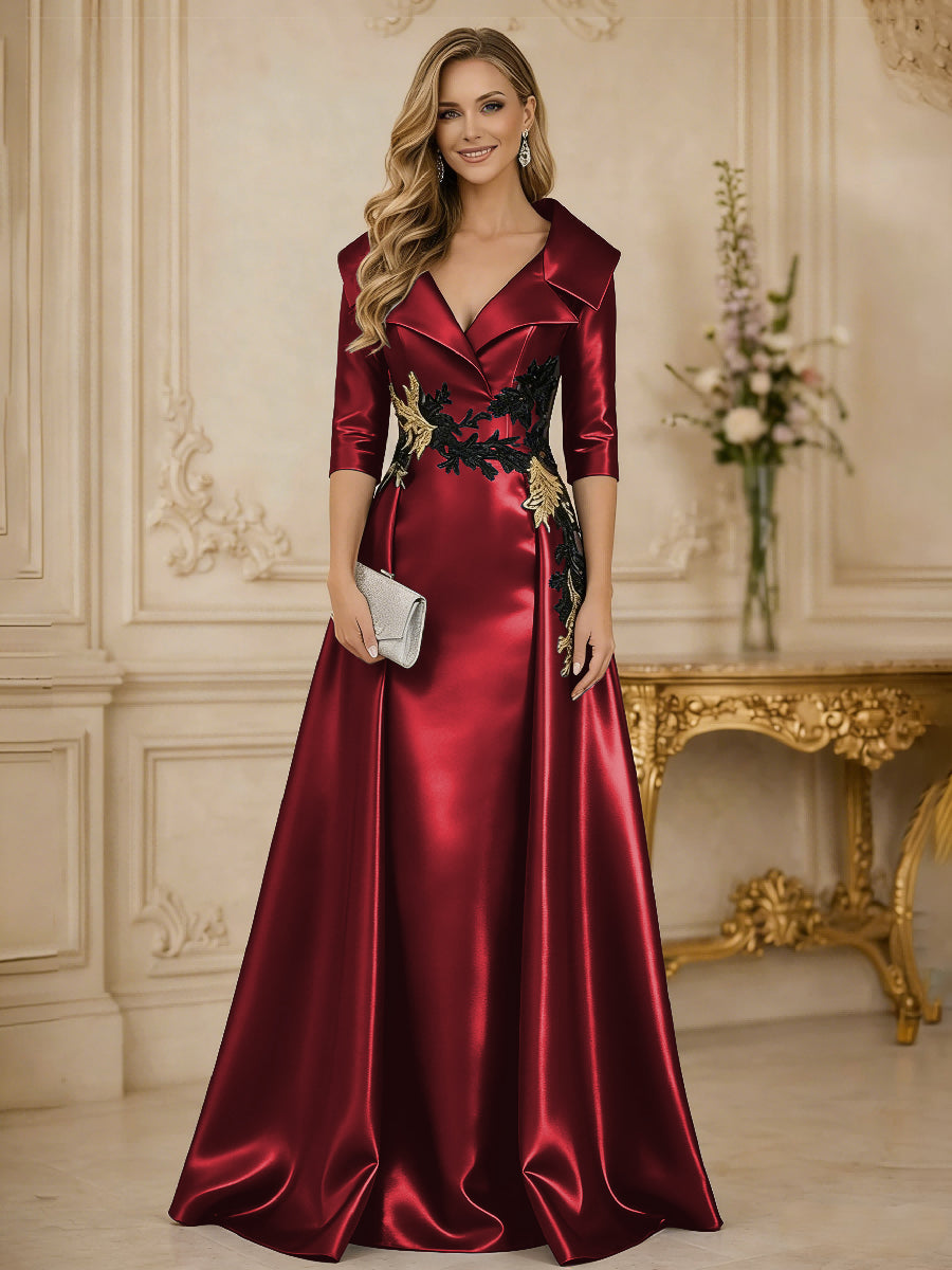 A Line/Princess 3/4 Sleeve Floor Length Mother of the Bride Dresses with Appliques