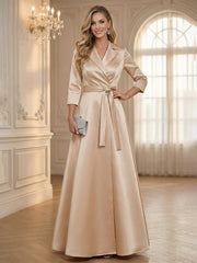 A Line/Princess 3/4 Sleeve Long Minimalist Mother of the Bride Dresses with Bow
