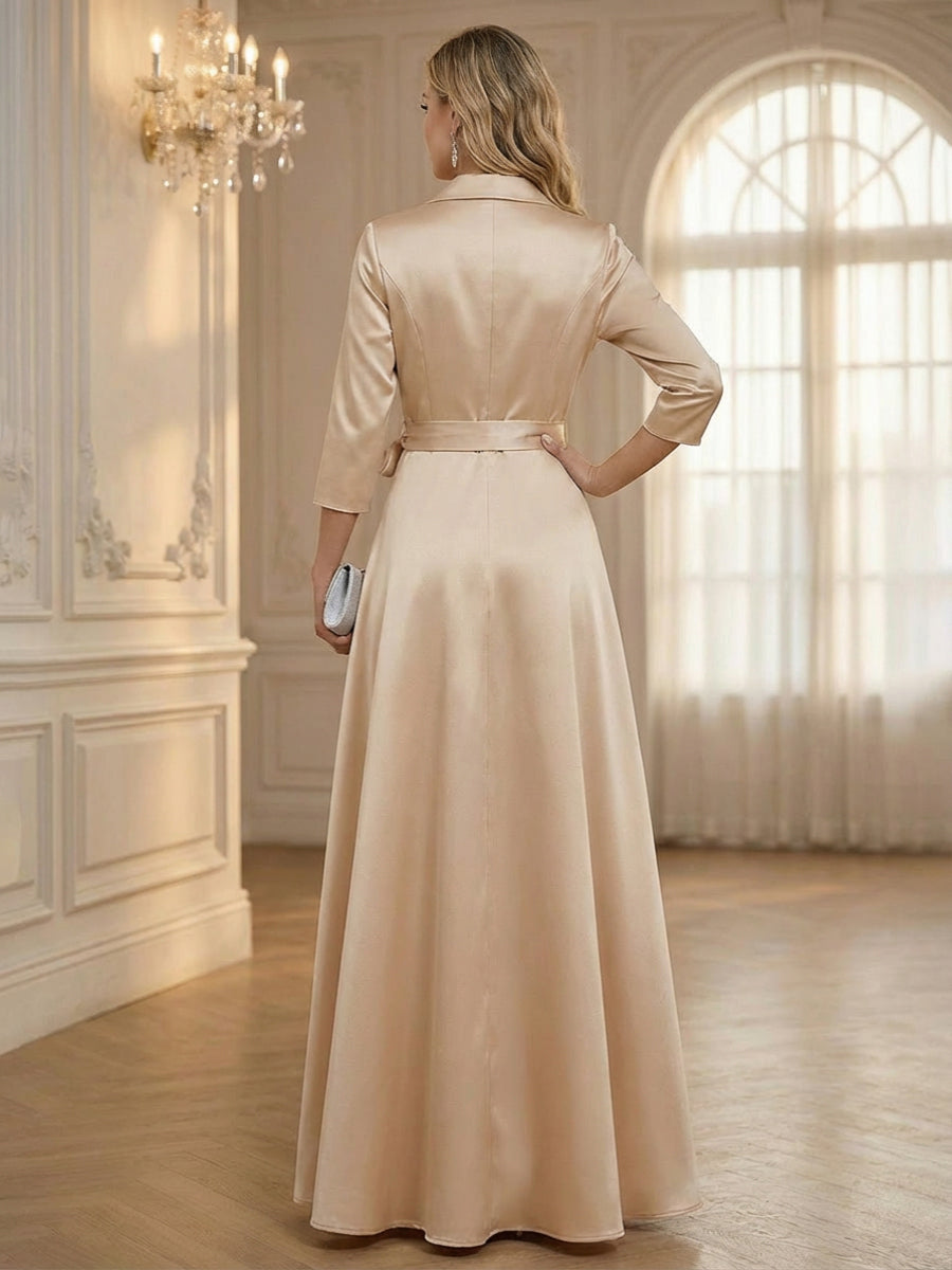 A Line/Princess 3/4 Sleeve Long Minimalist Mother of the Bride Dresses with Bow
