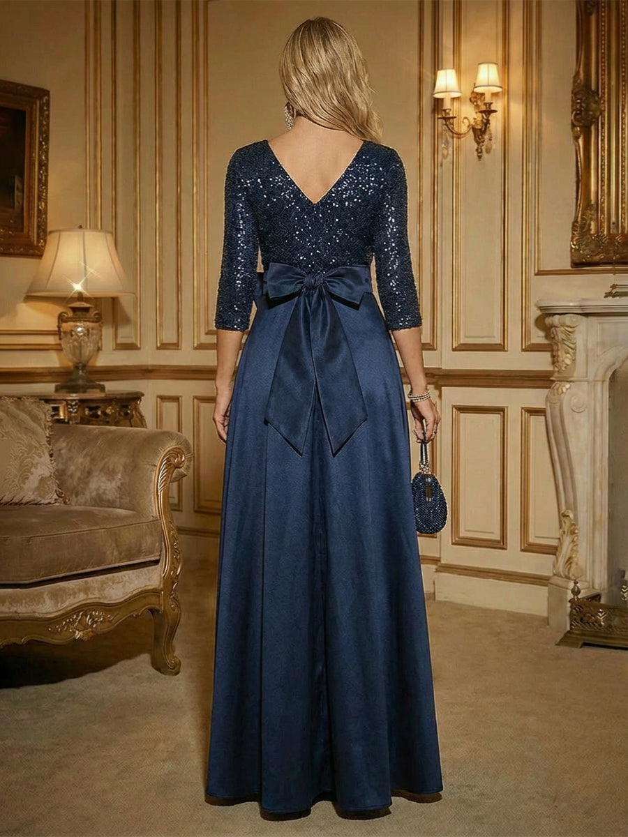 A Line 3/4 Sleeve Floor Length Mixed Mother of the Bride Dresses with Bow