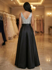 A Line/Princess V Neck Floor Length Mother of the Bride Dresses with Belt & Pocket