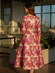 A-Line Jacquard 3/4 Sleeve Knee-Length Mother of the Bride Dresses