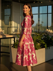 A-Line Jacquard 3/4 Sleeve Knee-Length Mother of the Bride Dresses