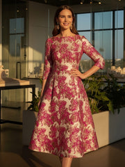 A-Line Jacquard 3/4 Sleeve Knee-Length Mother of the Bride Dresses