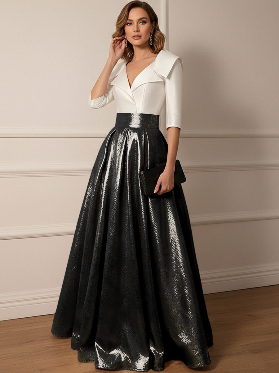 A Line V-Neck Shawl Collar Half Sleeve Long Mother of the Bride Dresses