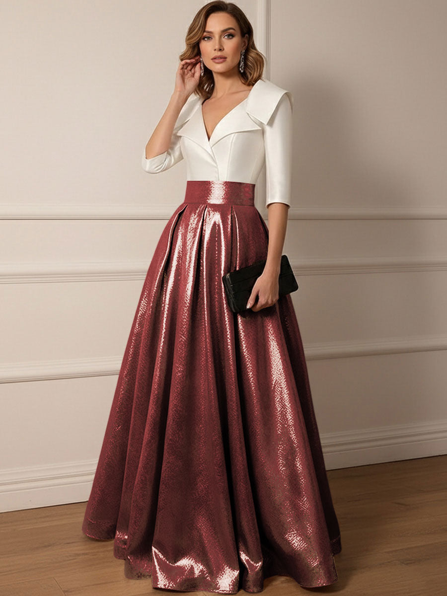 A Line V-Neck Shawl Collar Half Sleeve Long Mother of the Bride Dresses