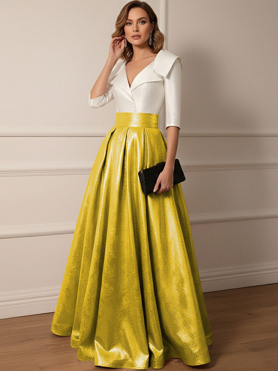 A Line V-Neck Shawl Collar Half Sleeve Long Mother of the Bride Dresses