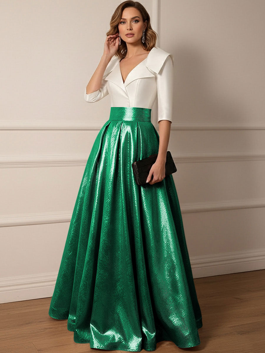 A Line V-Neck Shawl Collar Half Sleeve Long Mother of the Bride Dresses