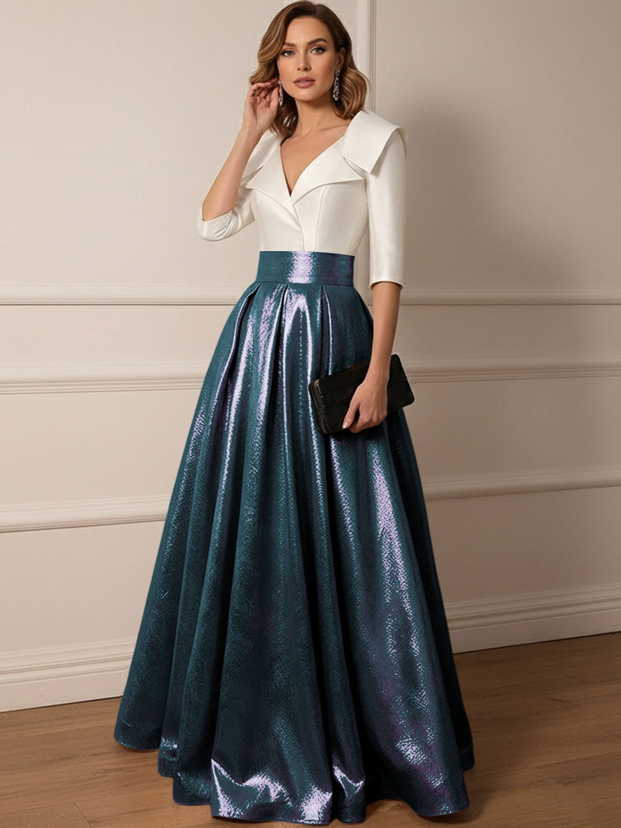 A Line V-Neck Shawl Collar Half Sleeve Long Mother of the Bride Dresses