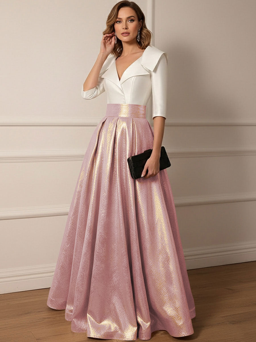A Line V-Neck Shawl Collar Half Sleeve Long Mother of the Bride Dresses