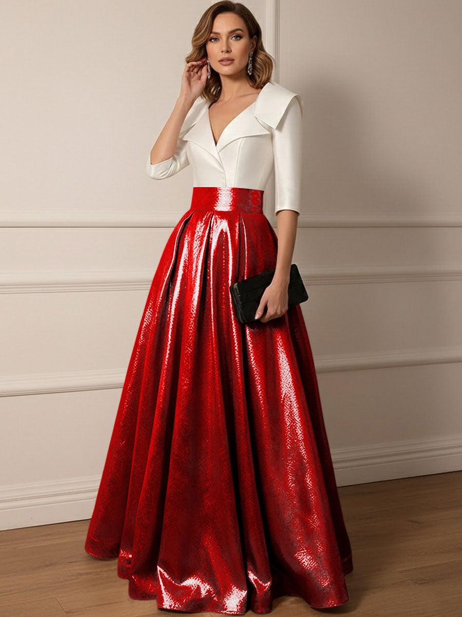 A Line V-Neck Shawl Collar Half Sleeve Long Mother of the Bride Dresses