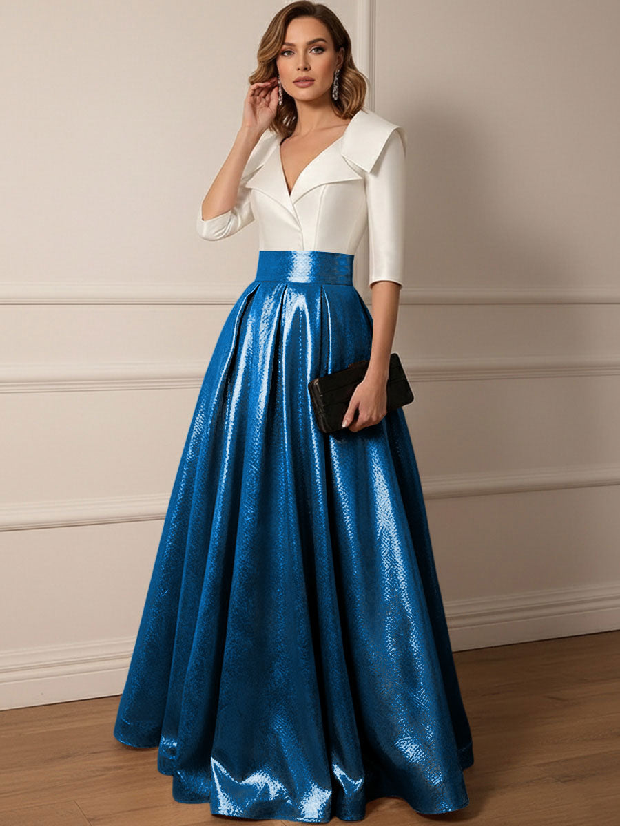 A Line V-Neck Shawl Collar Half Sleeve Long Mother of the Bride Dresses