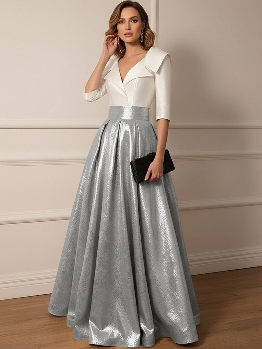 A Line V-Neck Shawl Collar Half Sleeve Long Mother of the Bride Dresses