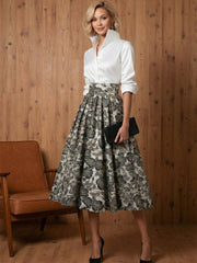 A Line V-Neck Stand Collar Half Sleeve Tea-Length Mother of the Bride Dresses with Jacquard