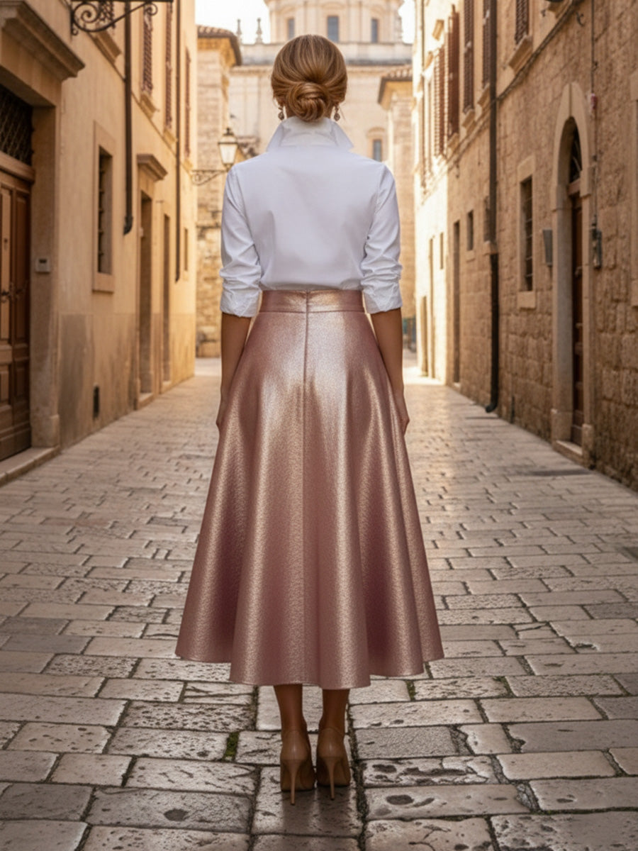 A Line Metallic Stand Collar with V-Neck Half Sleeve Tea Length Mother of the Bride Dresses