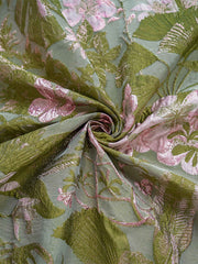 A-Line Floral Jacquard Floor-Length Mother of the Bride & Groom Dresses with V-Neck, Cap Sleeves