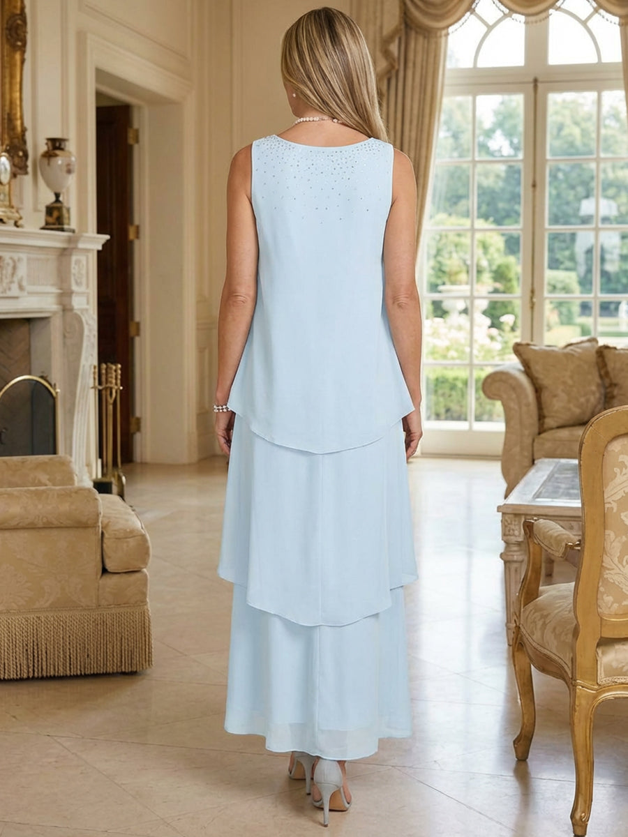 A-Line Chiffon Tea Length Layered Mother of the Bride & Groom Dresses