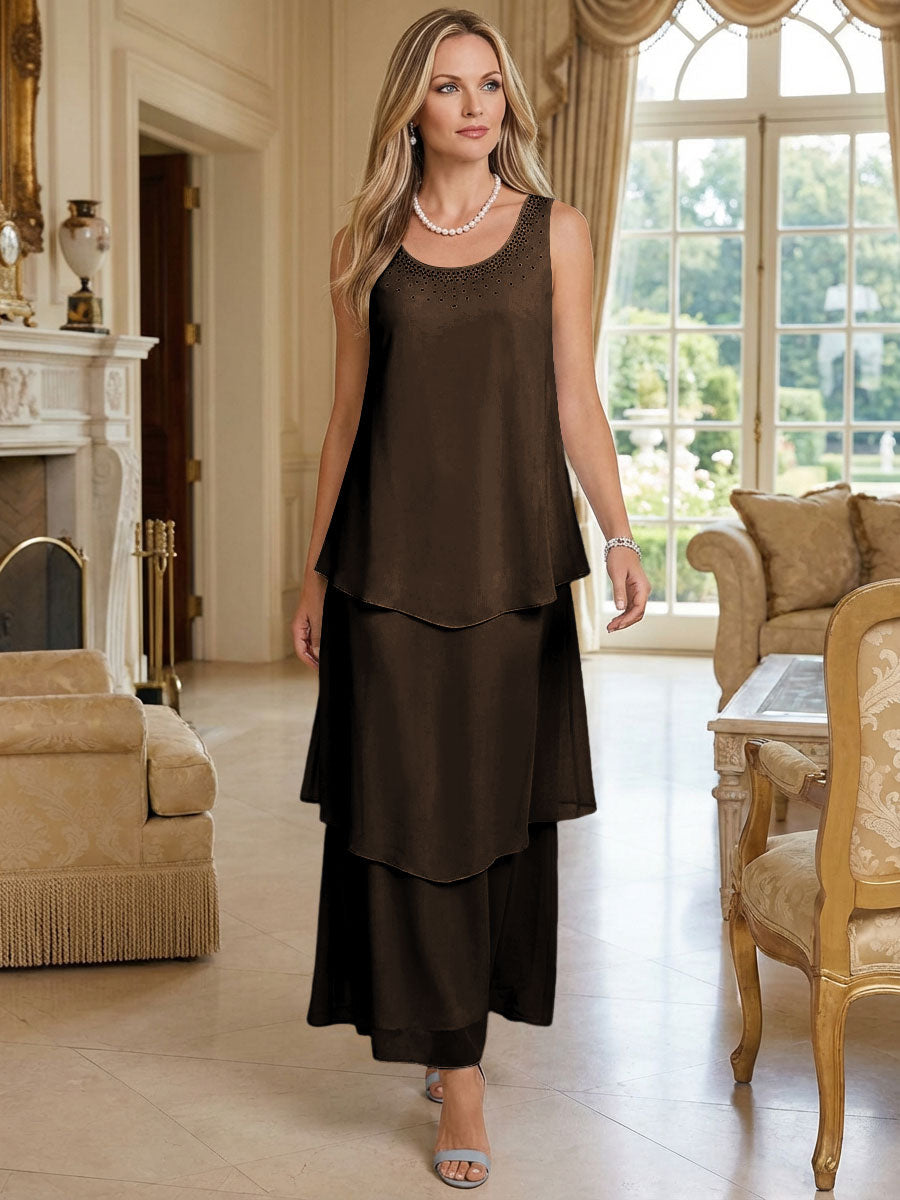 A-Line Chiffon Tea Length Layered Mother of the Bride & Groom Dresses