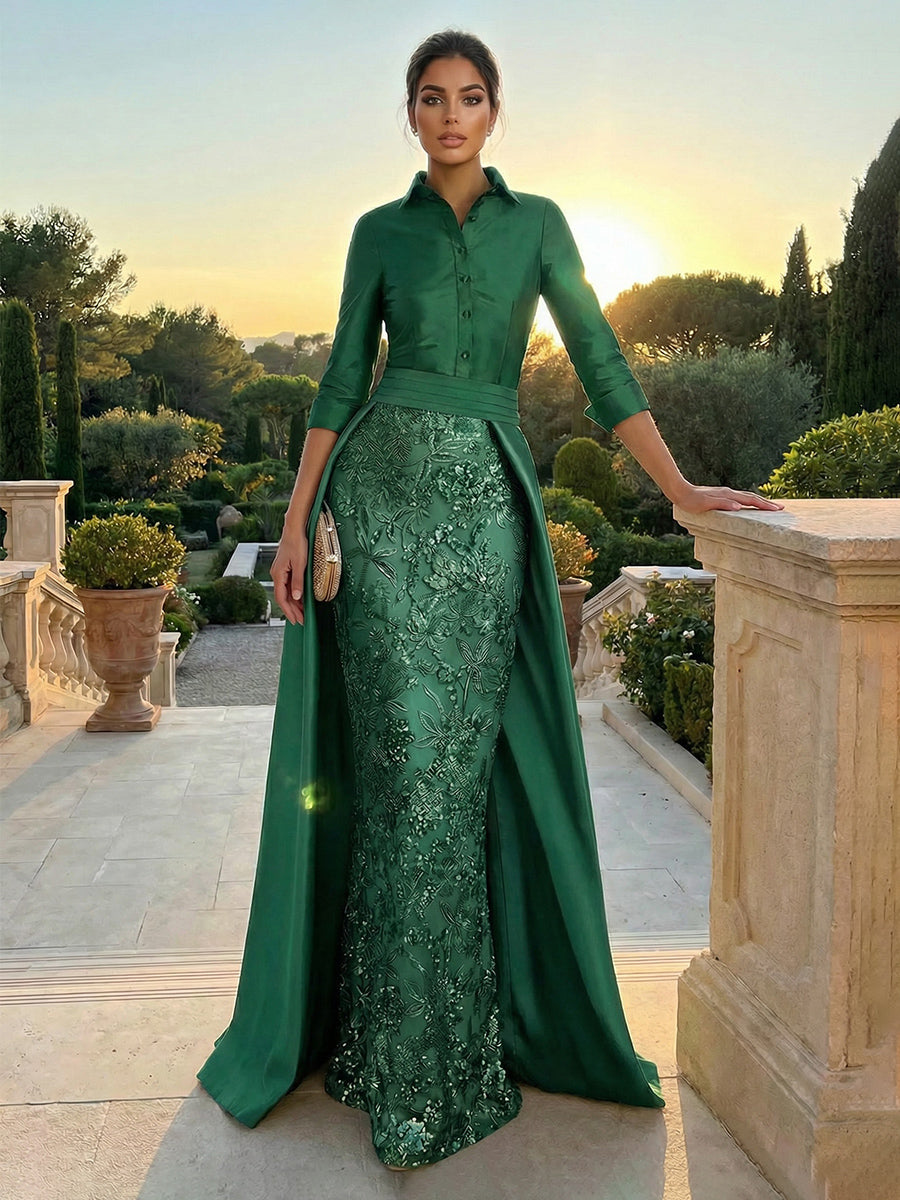 3/4 Sleeve Appliques Satin Mother of the Bride Dresses