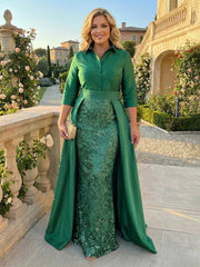 3/4 Sleeve Appliques Satin Mother of the Bride Dresses