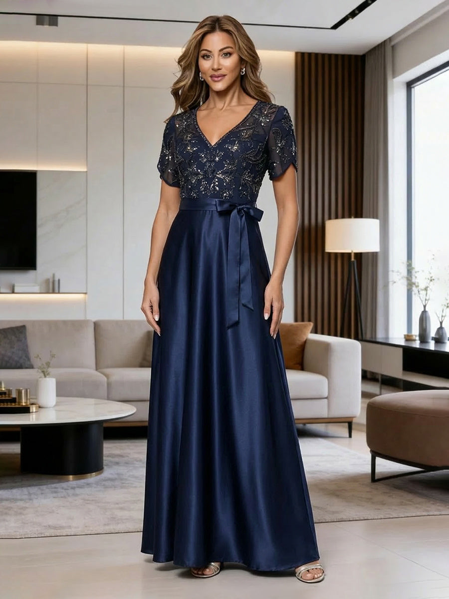 A Line Short Sleeves Lace Appliques Mother of the Bride Dresses