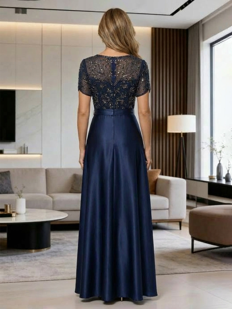 A Line Short Sleeves Lace Appliques Mother of the Bride Dresses