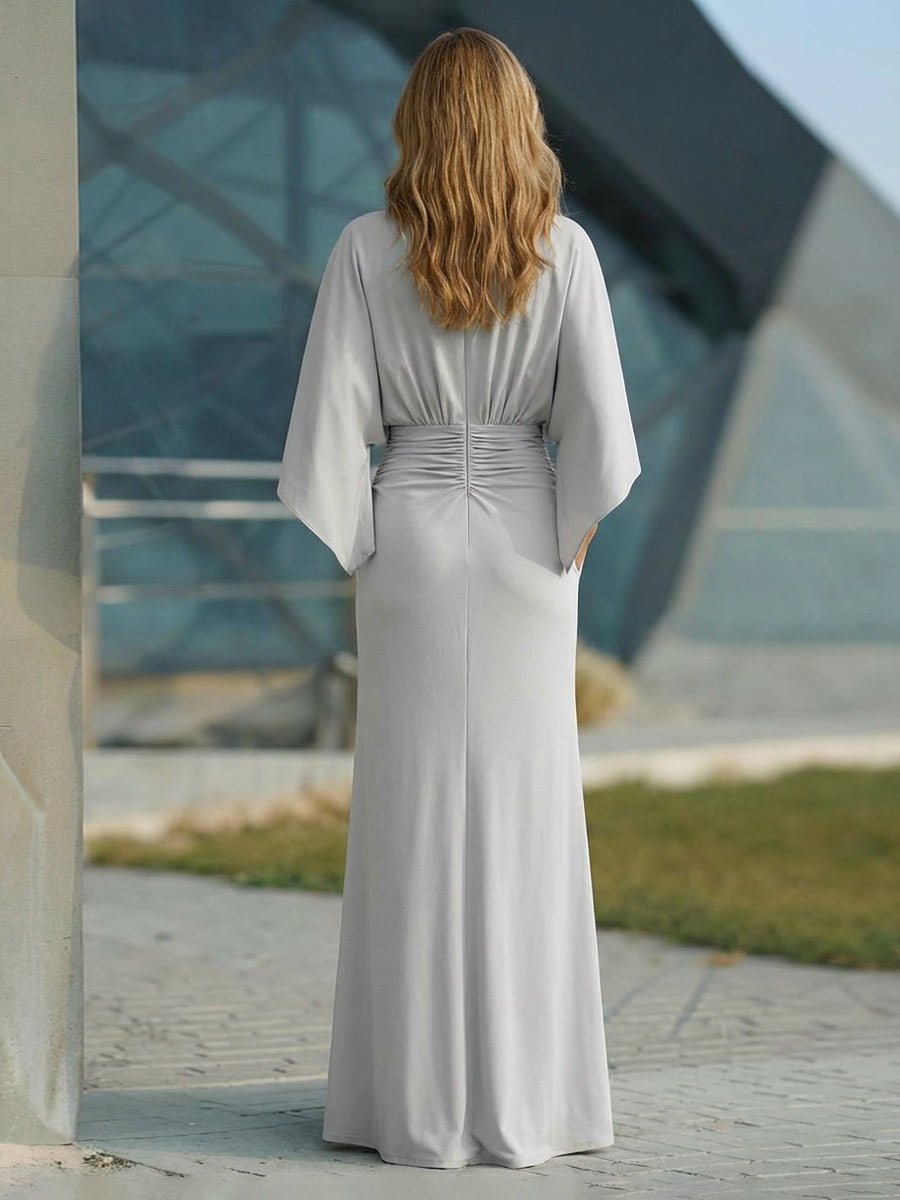 A-Line Chiffon Cape Sleeves Mother of the Bride & Groom Dresses with Ruched Waist