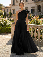 A-Line Pleated Chiffon One Shoulder Floor-Length Mother of the Bride & Groom Dresses