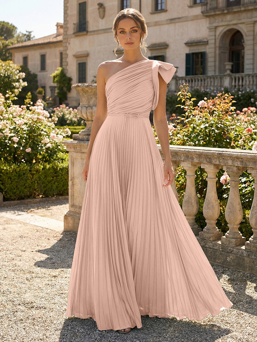 A-Line Pleated Chiffon One Shoulder Floor-Length Mother of the Bride & Groom Dresses