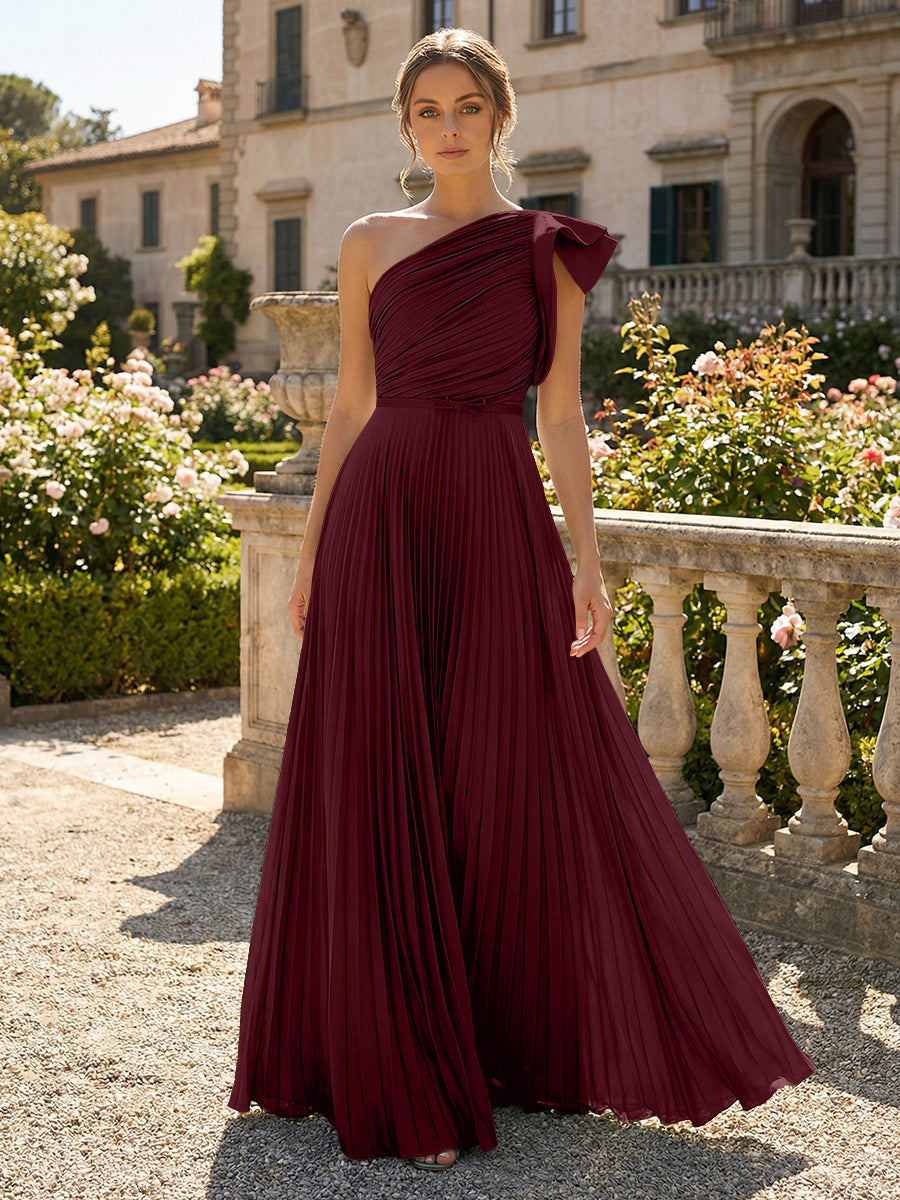 A-Line Pleated Chiffon One Shoulder Floor-Length Mother of the Bride & Groom Dresses