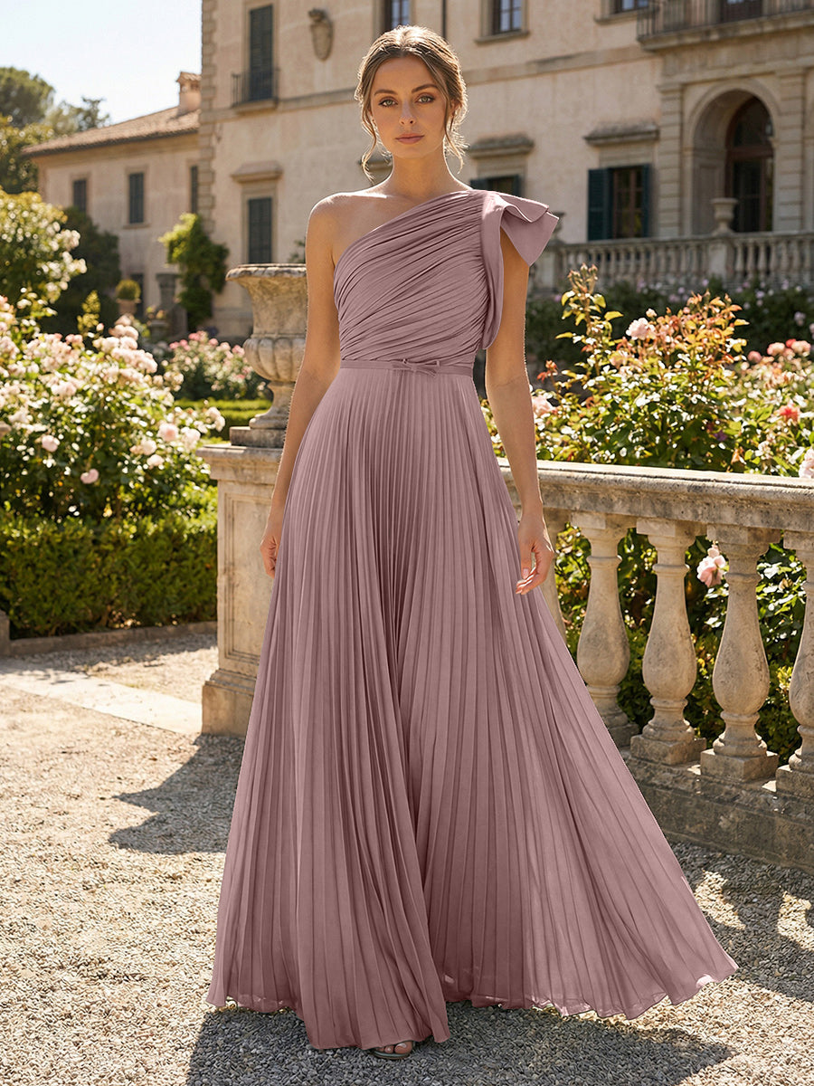 A-Line Pleated Chiffon One Shoulder Floor-Length Mother of the Bride & Groom Dresses