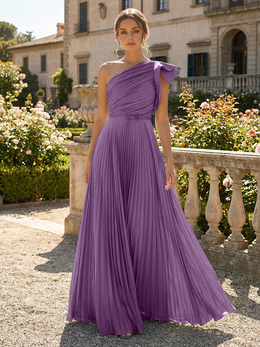 A-Line Pleated Chiffon One Shoulder Floor-Length Mother of the Bride & Groom Dresses