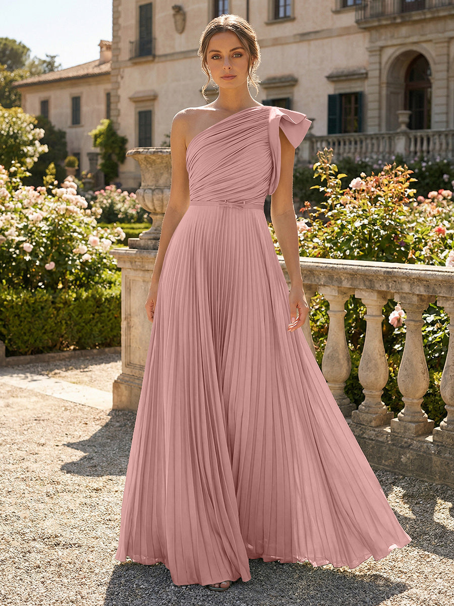 A-Line Pleated Chiffon One Shoulder Floor-Length Mother of the Bride & Groom Dresses