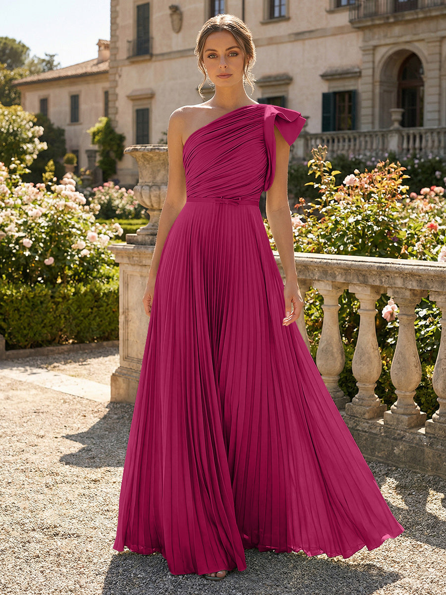 A-Line Pleated Chiffon One Shoulder Floor-Length Mother of the Bride & Groom Dresses