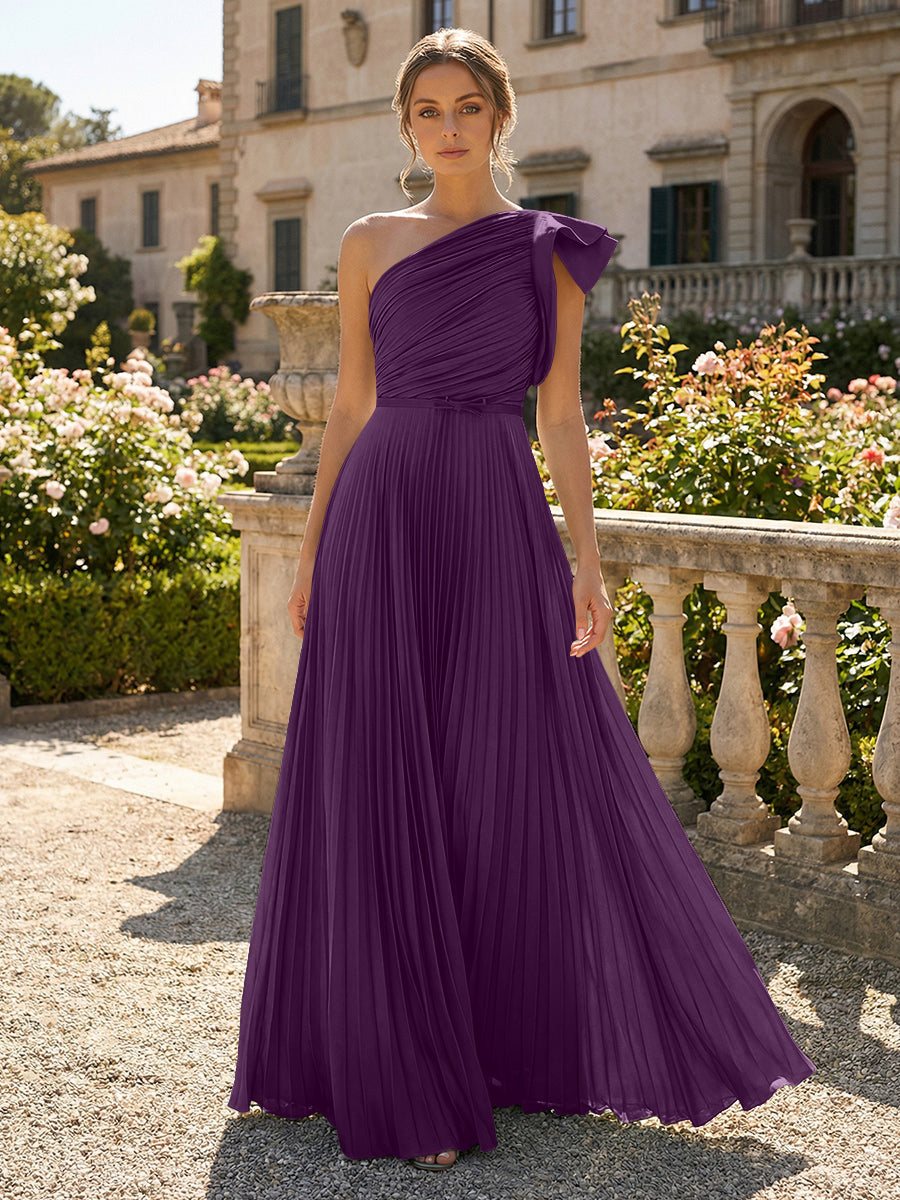 A-Line Pleated Chiffon One Shoulder Floor-Length Mother of the Bride & Groom Dresses