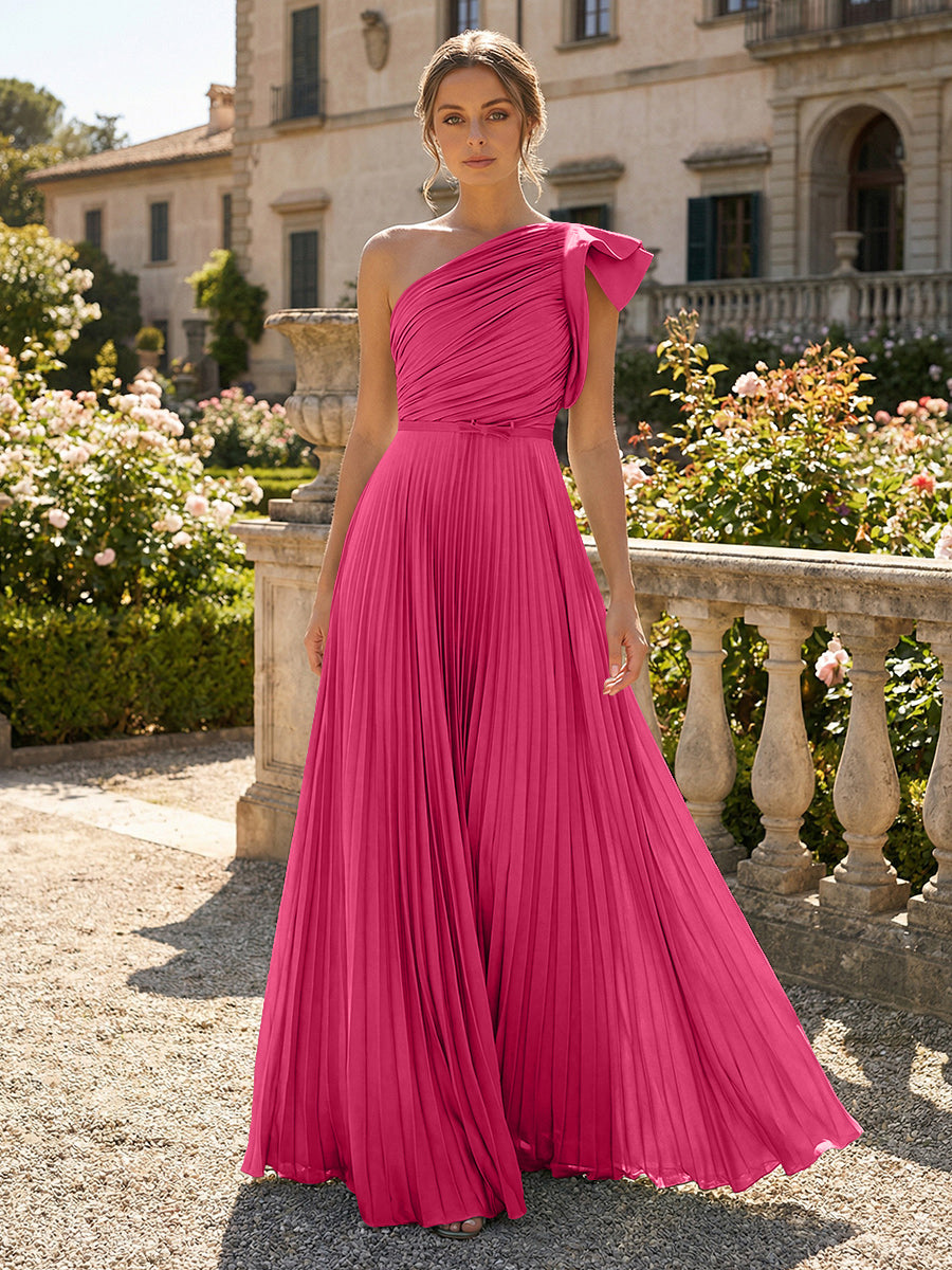 A-Line Pleated Chiffon One Shoulder Floor-Length Mother of the Bride & Groom Dresses