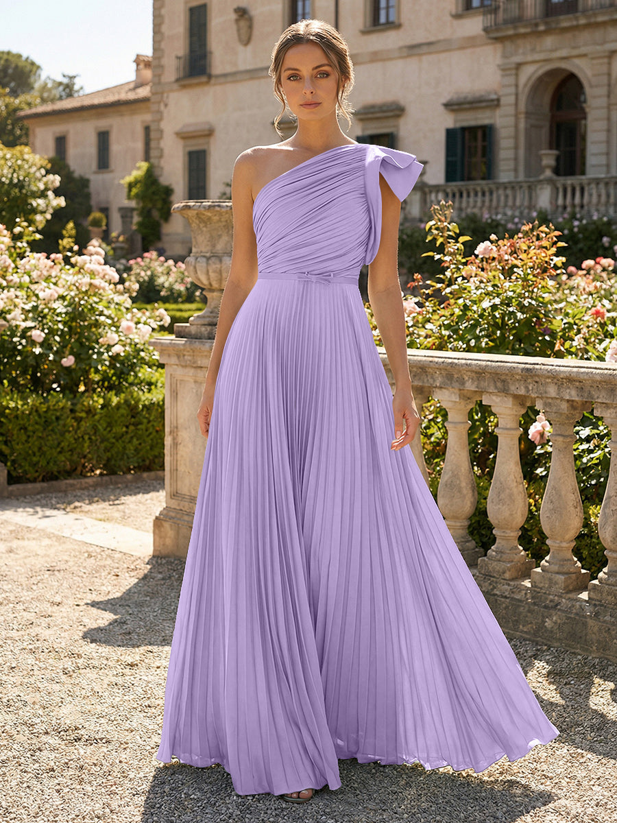 A-Line Pleated Chiffon One Shoulder Floor-Length Mother of the Bride & Groom Dresses