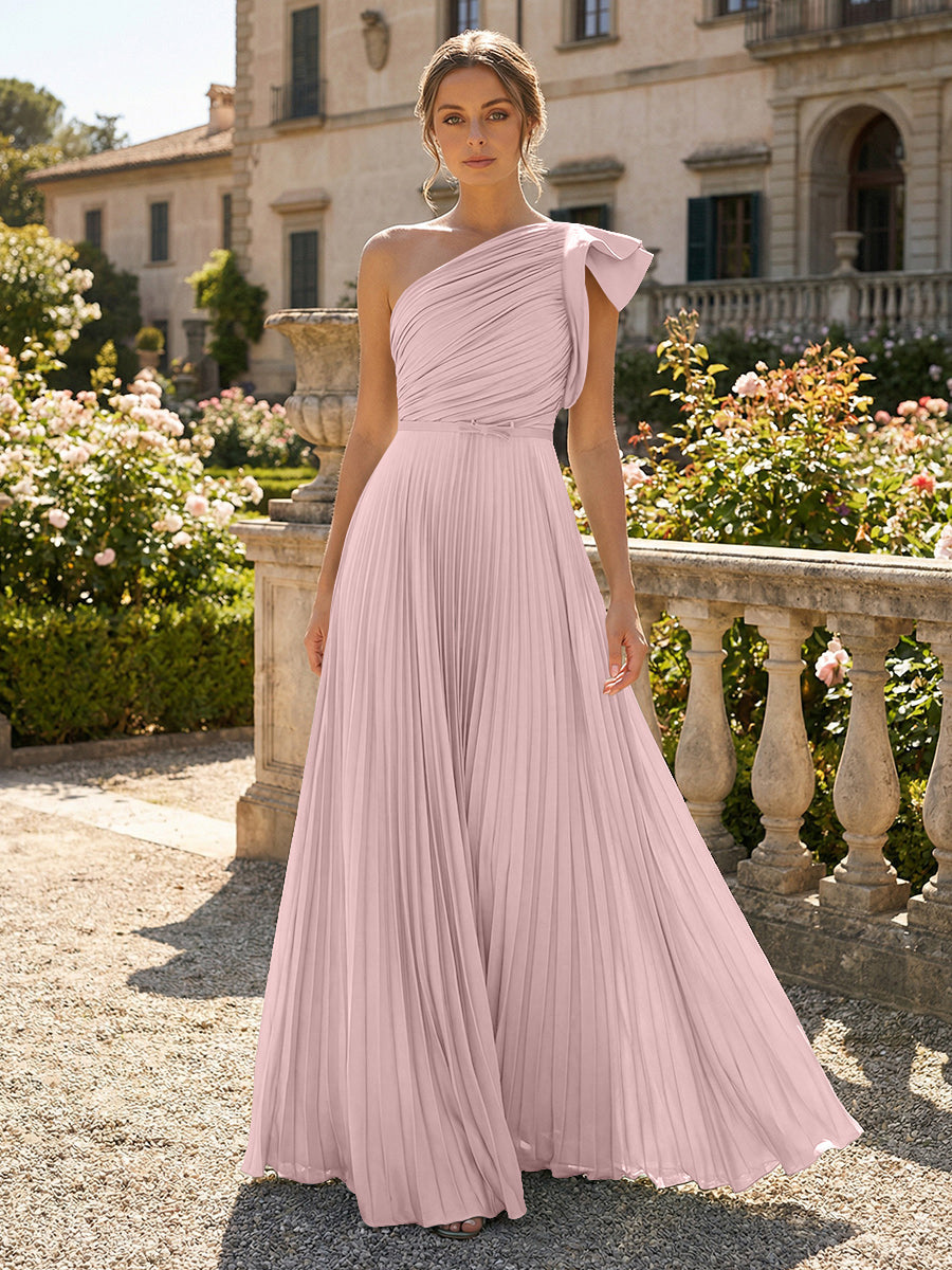 A-Line Pleated Chiffon One Shoulder Floor-Length Mother of the Bride & Groom Dresses