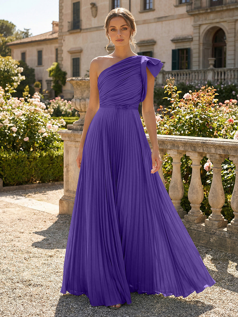 A-Line Pleated Chiffon One Shoulder Floor-Length Mother of the Bride & Groom Dresses