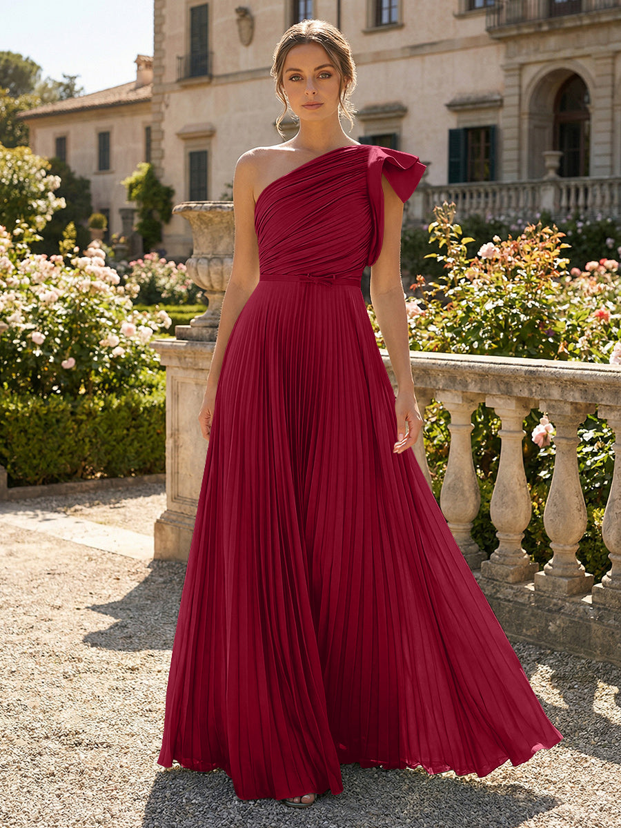 A-Line Pleated Chiffon One Shoulder Floor-Length Mother of the Bride & Groom Dresses