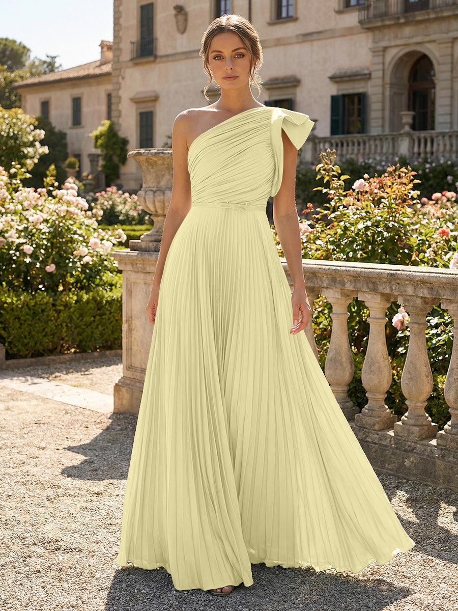A-Line Pleated Chiffon One Shoulder Floor-Length Mother of the Bride & Groom Dresses