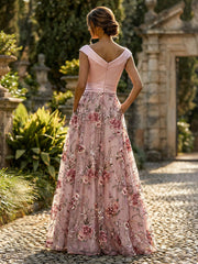 A-Line Floral Sequin Lace Floor-Length Mother of the Bride & Groom Dresses with Ruched Satin Bodice