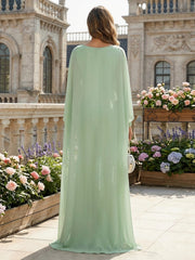 A-Line Chiffon Cape Sleeve Scoop Neck Mother of the Bride & Groom Dresses with Ruched Waist