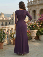 A-Line Chiffon 3/4 Sleeves Mother of the Bride & Groom Dresses with Ruched Ruffles Waist