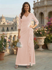 A-Line Chiffon 3/4 Sleeves Mother of the Bride & Groom Dresses with Ruched Ruffles Waist