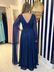 A-Line Pleated Elegant Chiffon Cape Sleeves Mother of the Bride & Groom Dresses with Ruched Waist
