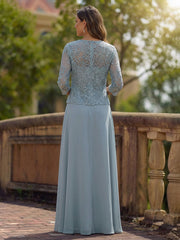 2-Piece A-Line Chiffon Mother of the Bride & Groom Dresses with 3/4 Sleeves Lace Jacket