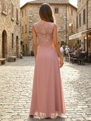 A-Line Chiffon Mother of the Bride & Groom Dresses with Ruched Waist & Lace Bodice