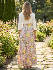 A-Line Floral Sequin 3/4 Sleeves Mother of the Bride & Groom Dresses with Notched Lapel Neck & Belt